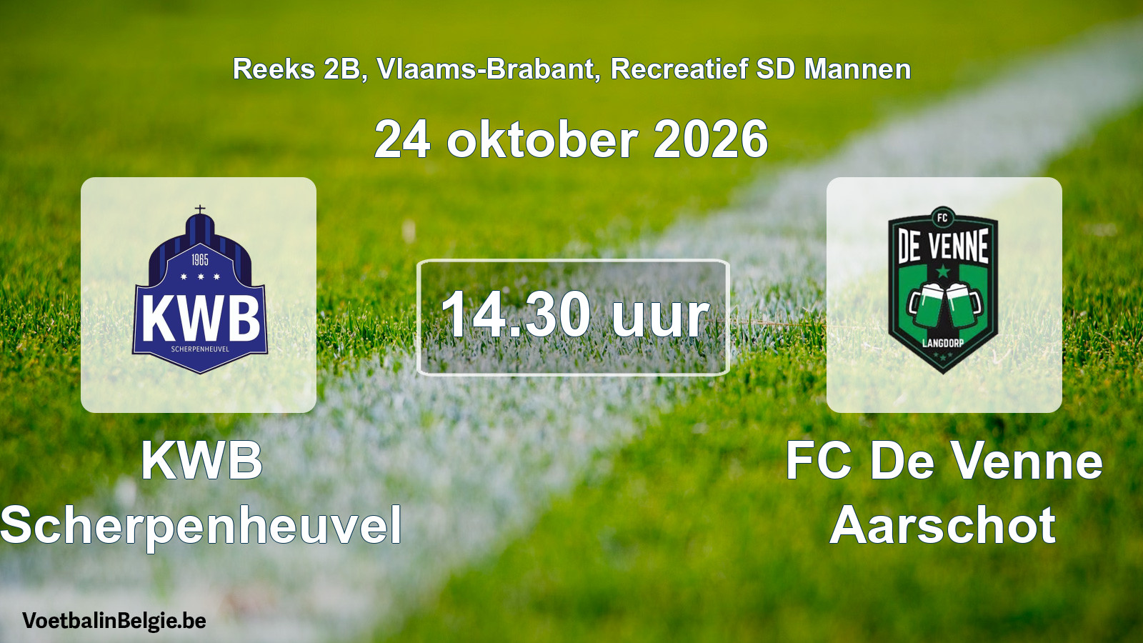 Scheduled match recreational sd men football: KWB Scherpenheuvel - FC De Venne Aarschot (24 October 2026)