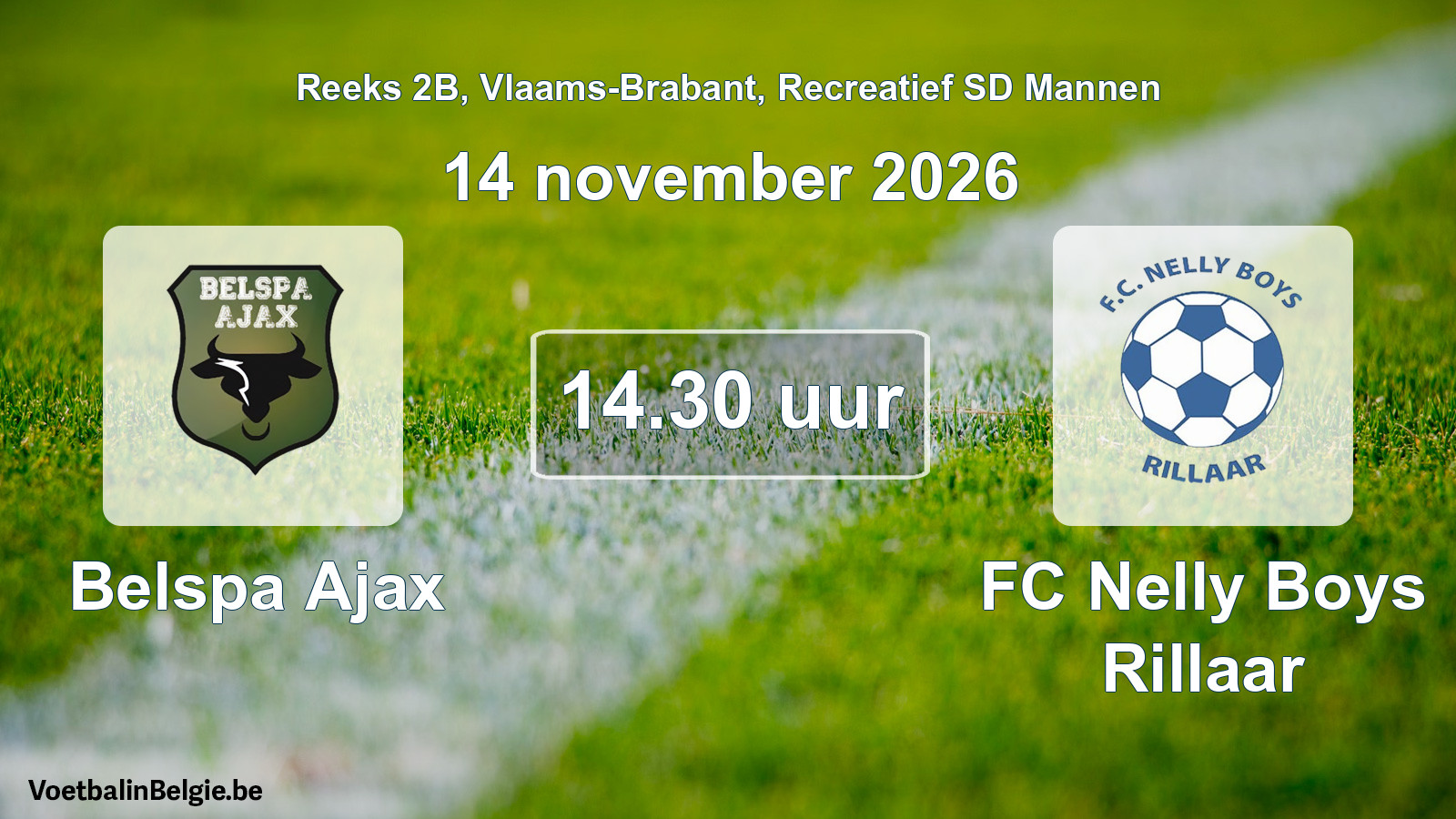 Geplande wedstrijd recreatief sd mannenvoetbal: Belspa Ajax - FC Nelly Boys Rillaar (14 november 2026)