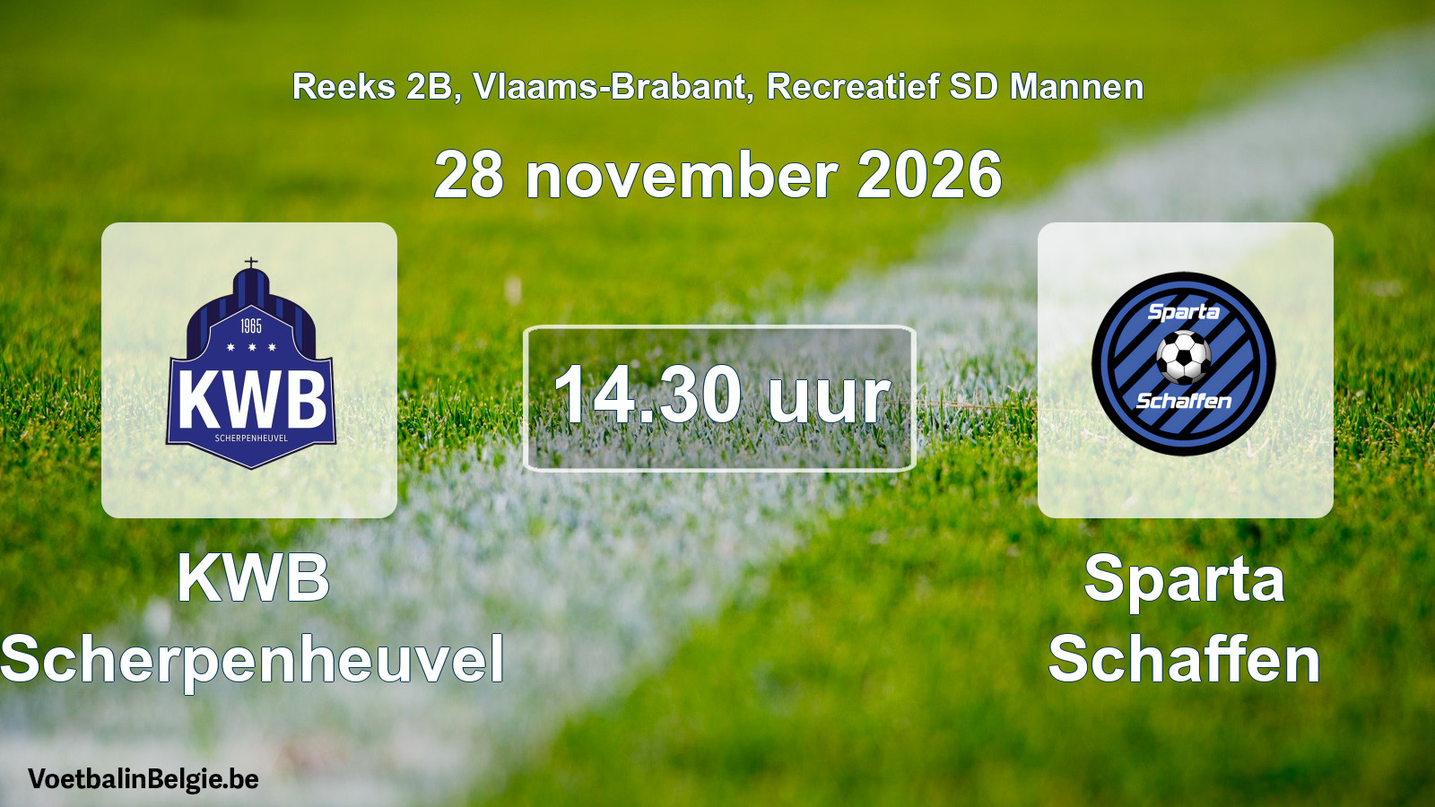 Geplande wedstrijd recreatief sd mannenvoetbal: KWB Scherpenheuvel - Sparta Schaffen (28 november 2026)