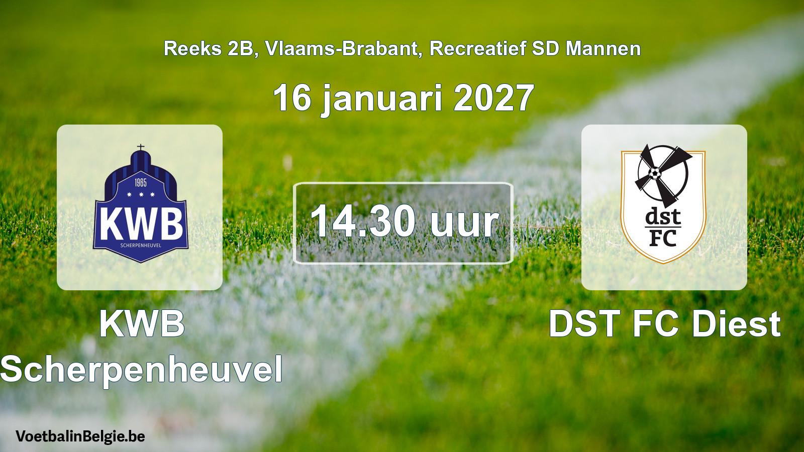 Geplande wedstrijd recreatief sd mannenvoetbal: KWB Scherpenheuvel - DST FC Diest (16 januari 2027)