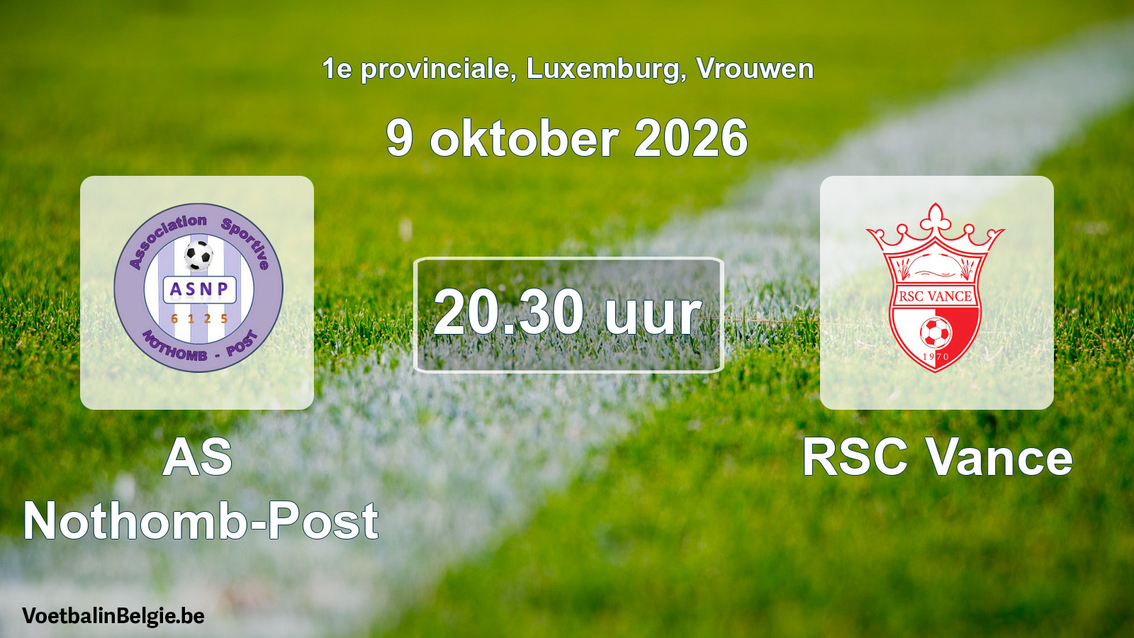 Scheduled match women football: AS Nothomb-Post - RSC Vance (9 October 2026)