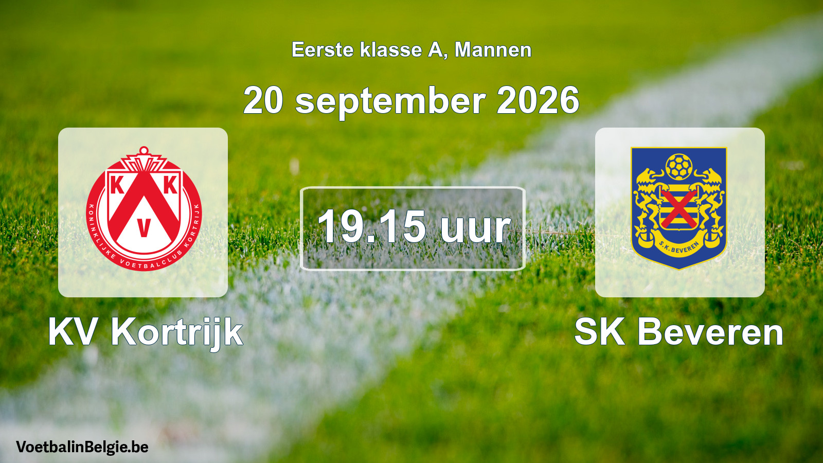 Match prévu football hommes: KV Kortrijk - SK Beveren (20 septembre 2026)