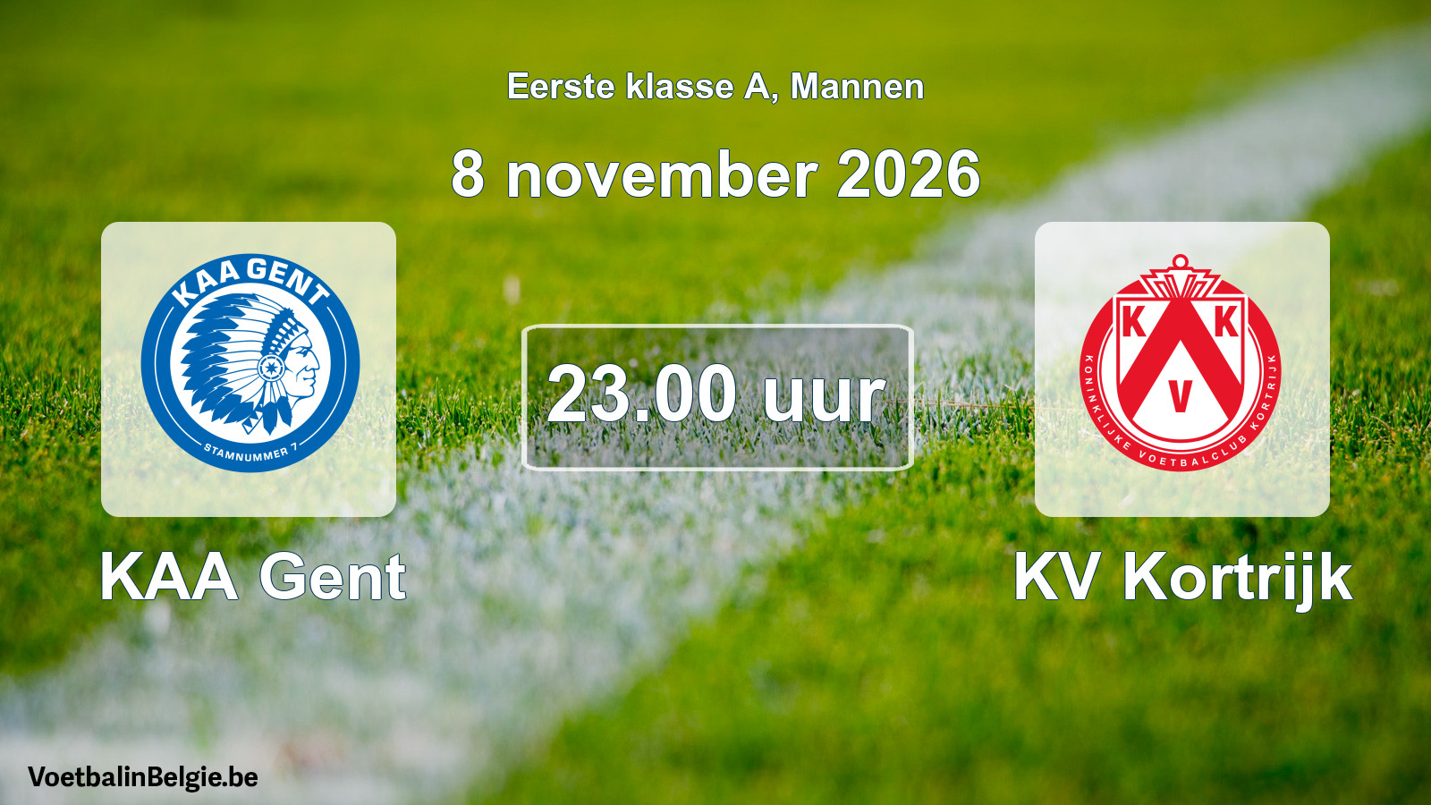 Match prévu football hommes: KAA Gent - KV Kortrijk (8 novembre 2026)