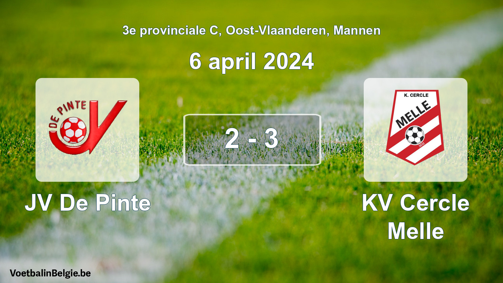 Gespeelde wedstrijd mannenvoetbal: JV De Pinte - KV Cercle Melle 2 - 3 (6 april 2024)