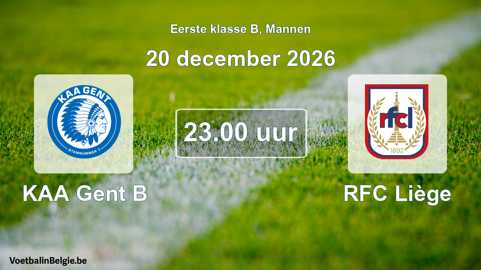 Geplande wedstrijd mannenvoetbal: KAA Gent B - RFC Liège (20 december 2026)