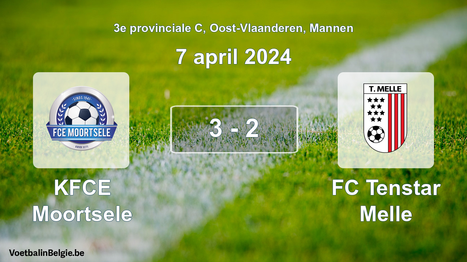 Gespeelde wedstrijd mannenvoetbal: KFCE Moortsele - FC Tenstar Melle 3 - 2 (7 april 2024)