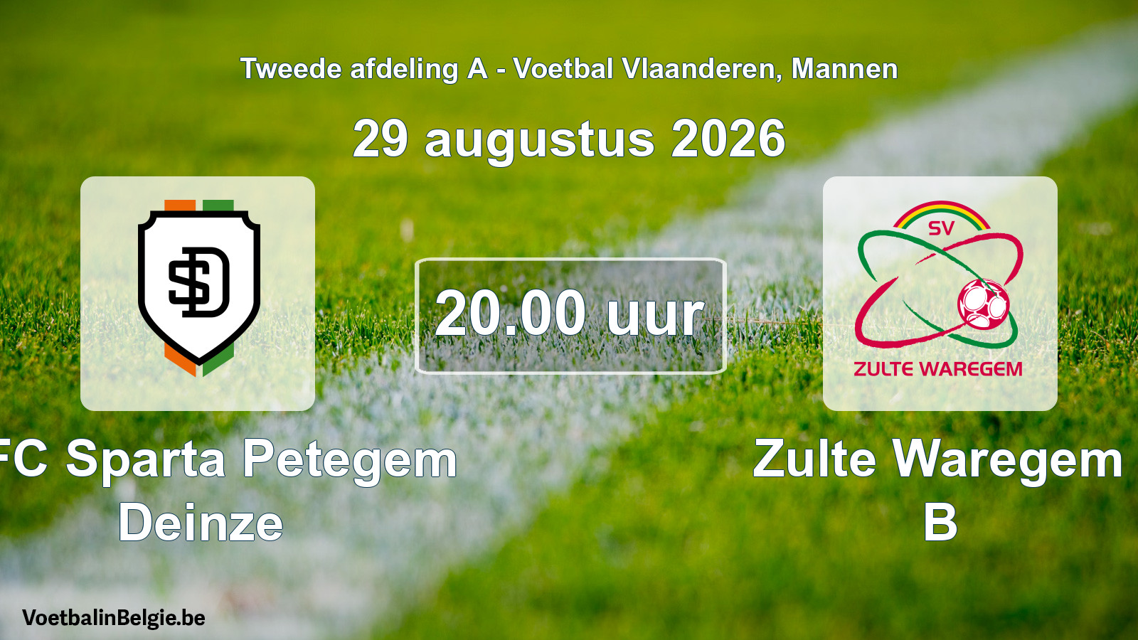 Geplande wedstrijd mannenvoetbal: KFC Sparta Petegem Deinze - Zulte Waregem B (29 augustus 2026)