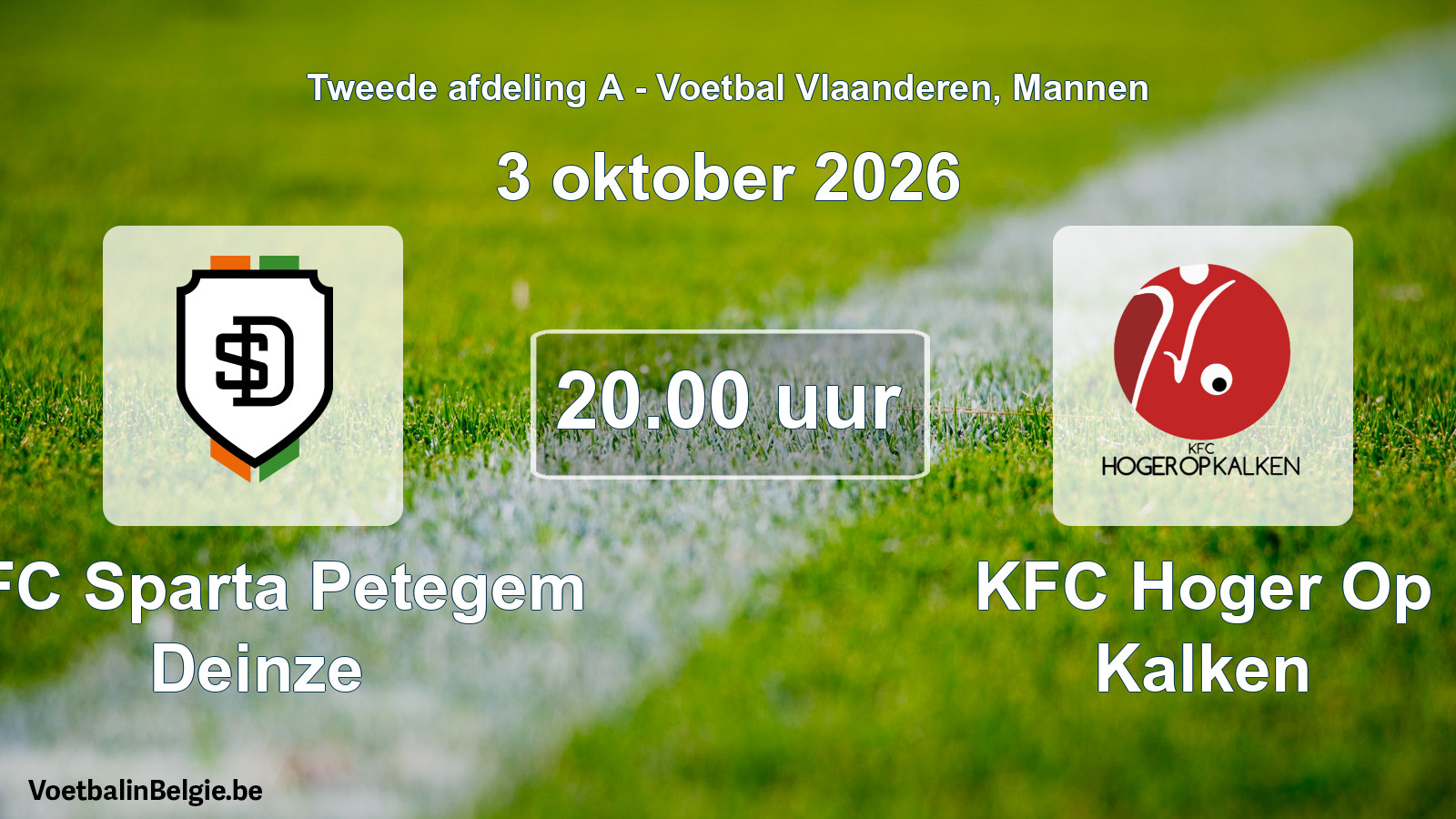 Geplande wedstrijd mannenvoetbal: KFC Sparta Petegem Deinze - KFC Hoger Op Kalken (3 oktober 2026)