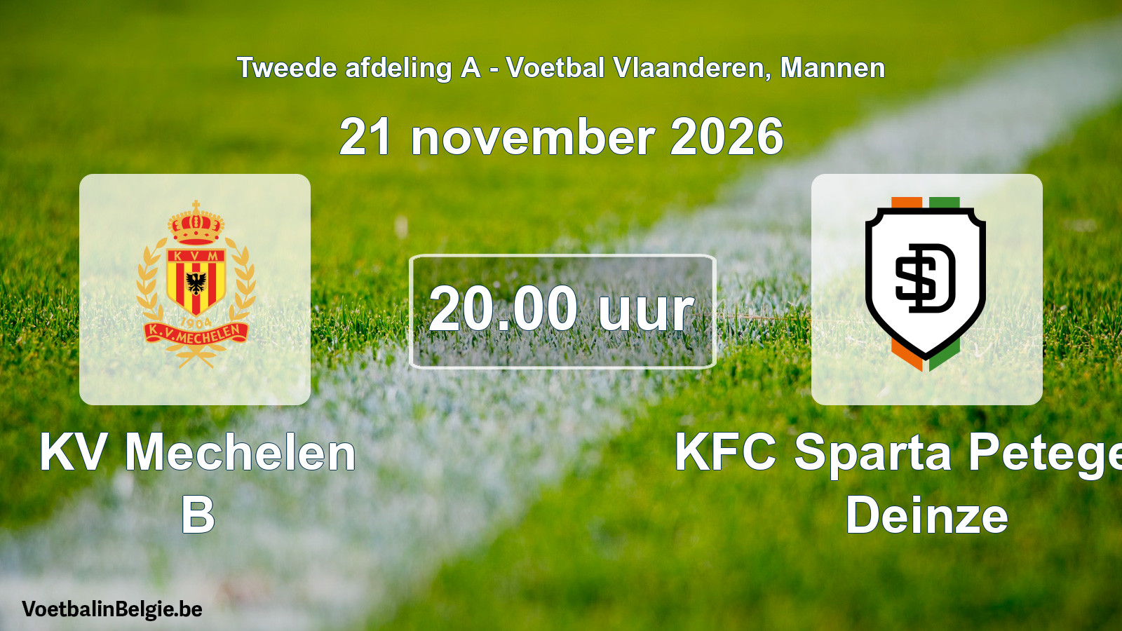 Geplande wedstrijd mannenvoetbal: KV Mechelen B - KFC Sparta Petegem Deinze (21 november 2026)