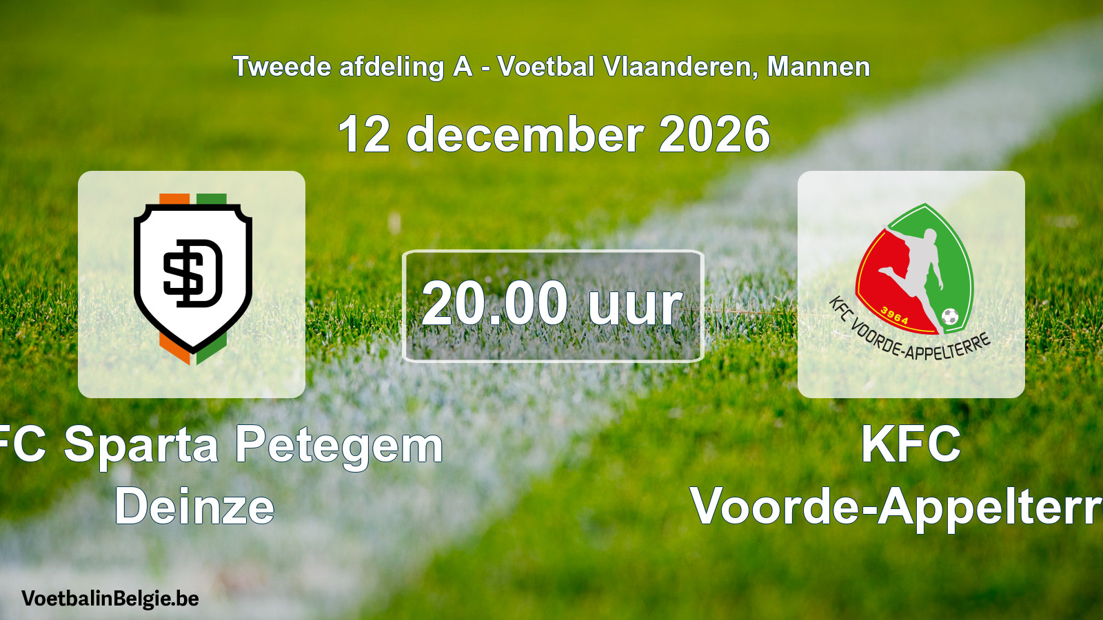 Geplande wedstrijd mannenvoetbal: KFC Sparta Petegem Deinze - KFC Voorde-Appelterre (12 december 2026)