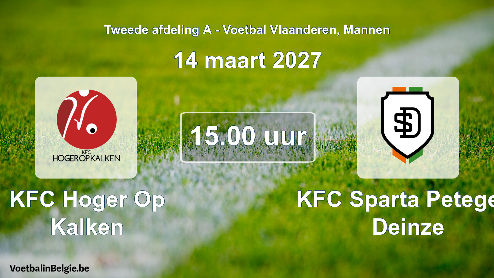 Geplande wedstrijd mannenvoetbal: KFC Hoger Op Kalken - KFC Sparta Petegem Deinze (14 maart 2027)