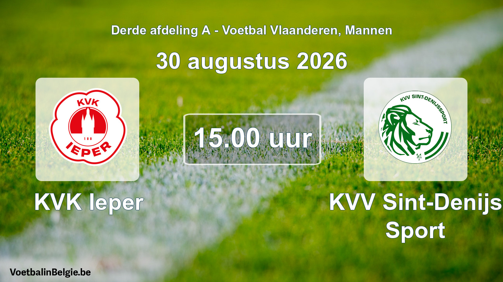 Geplande wedstrijd mannenvoetbal: KVK Ieper - KVV Sint-Denijs Sport (30 augustus 2026)