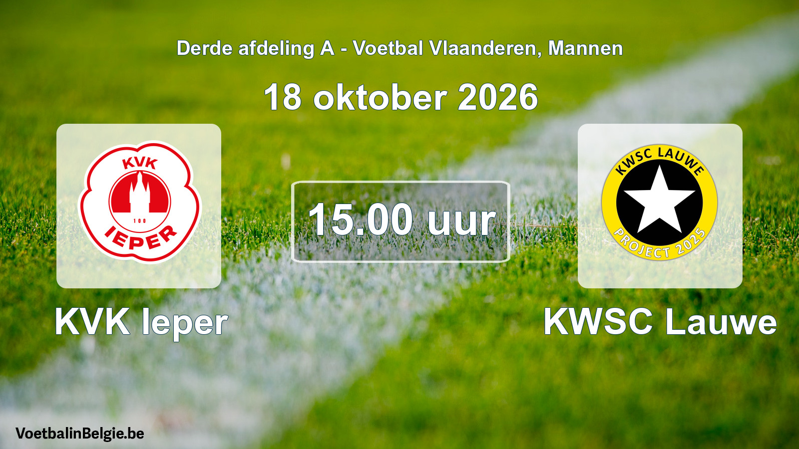 Geplande wedstrijd mannenvoetbal: KVK Ieper - KWSC Lauwe (18 oktober 2026)