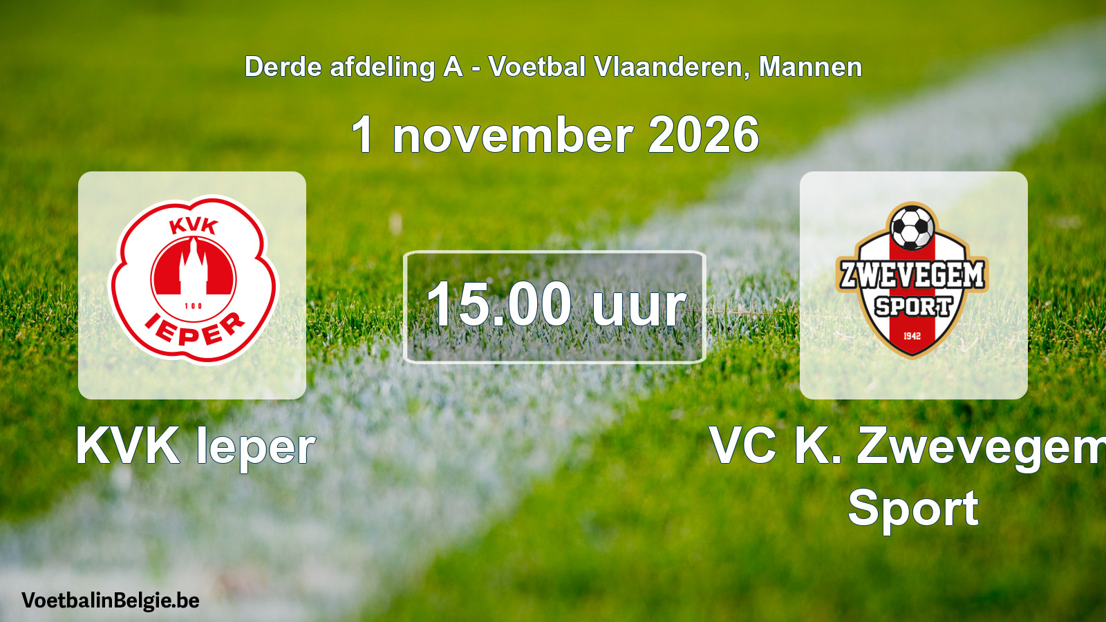 Geplande wedstrijd mannenvoetbal: KVK Ieper - VC K. Zwevegem Sport (1 november 2026)