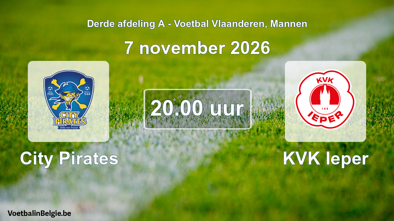 Geplande wedstrijd mannenvoetbal: City Pirates - KVK Ieper (7 november 2026)