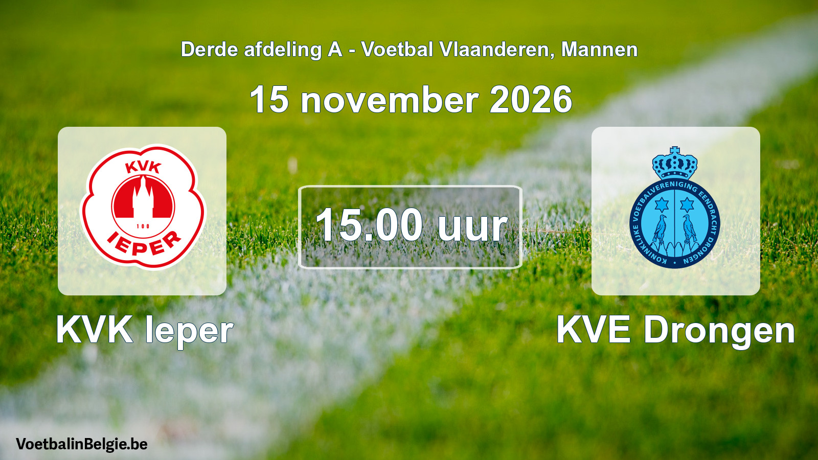 Geplande wedstrijd mannenvoetbal: KVK Ieper - KVE Drongen (15 november 2026)