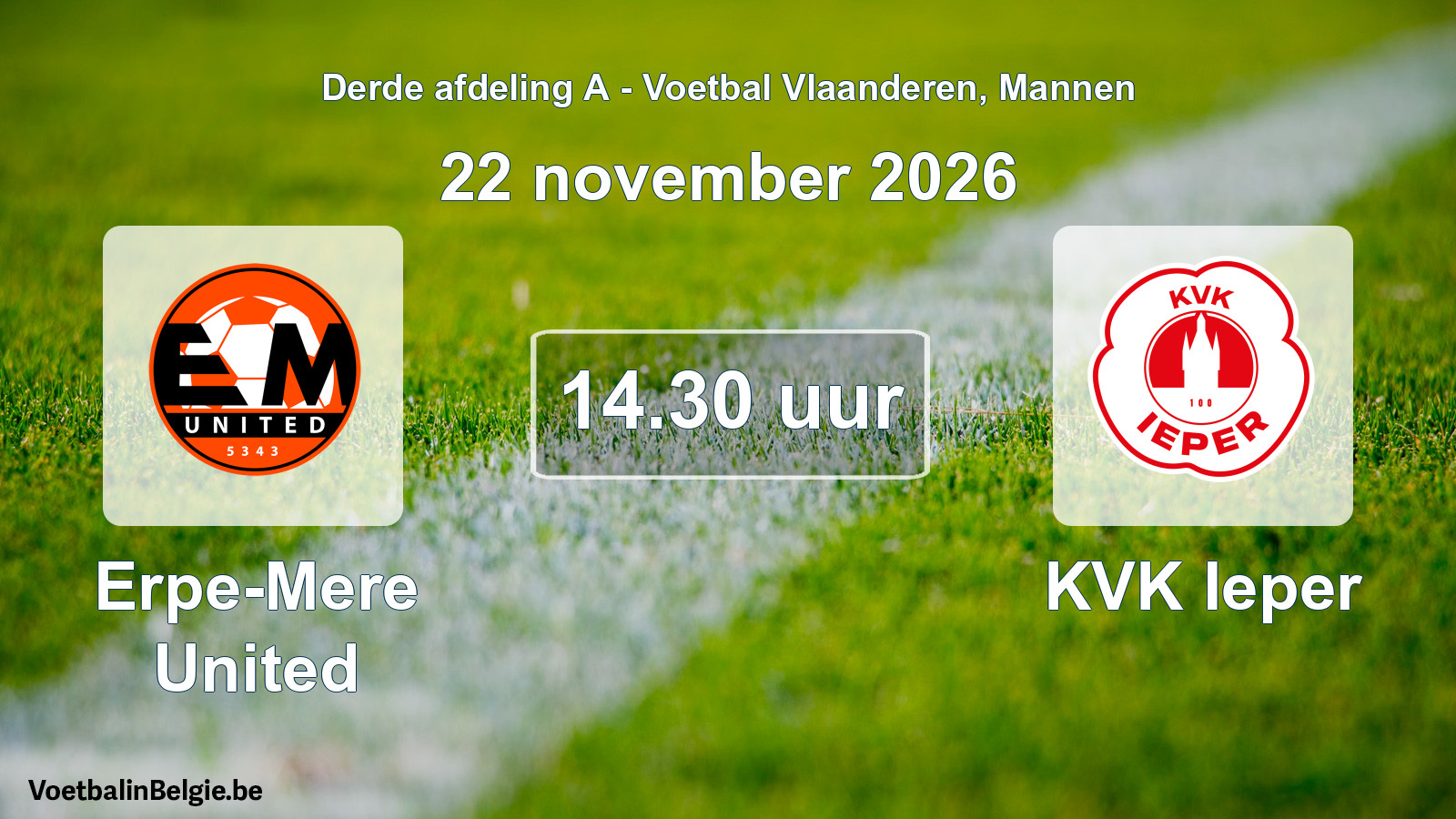 Geplande wedstrijd mannenvoetbal: Erpe-Mere United - KVK Ieper (22 november 2026)