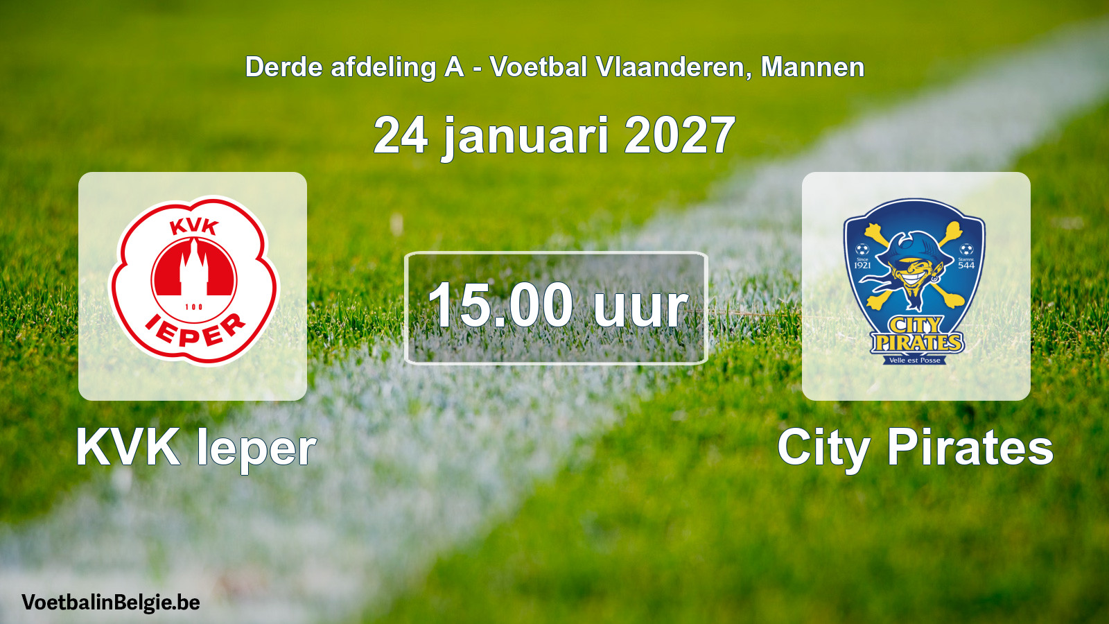 Geplande wedstrijd mannenvoetbal: KVK Ieper - City Pirates (24 januari 2027)