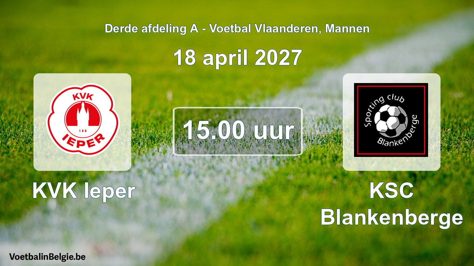 Geplande wedstrijd mannenvoetbal: KVK Ieper - KSC Blankenberge (18 april 2027)