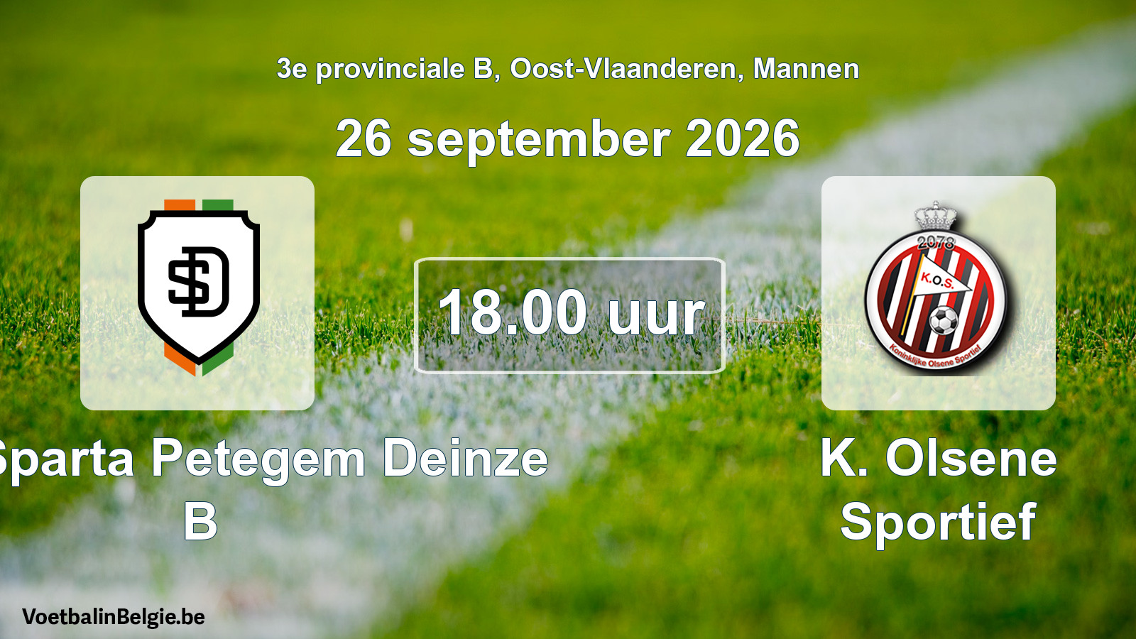 Geplande wedstrijd mannenvoetbal: KFC Sparta Petegem Deinze B - K. Olsene Sportief (26 september 2026)