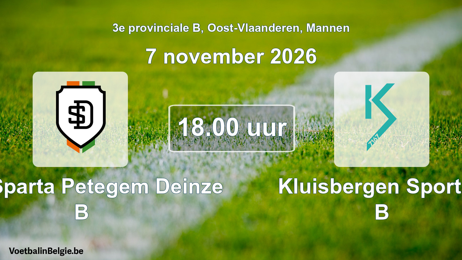 Geplande wedstrijd mannenvoetbal: KFC Sparta Petegem Deinze B - Kluisbergen Sportief B (7 november 2026)
