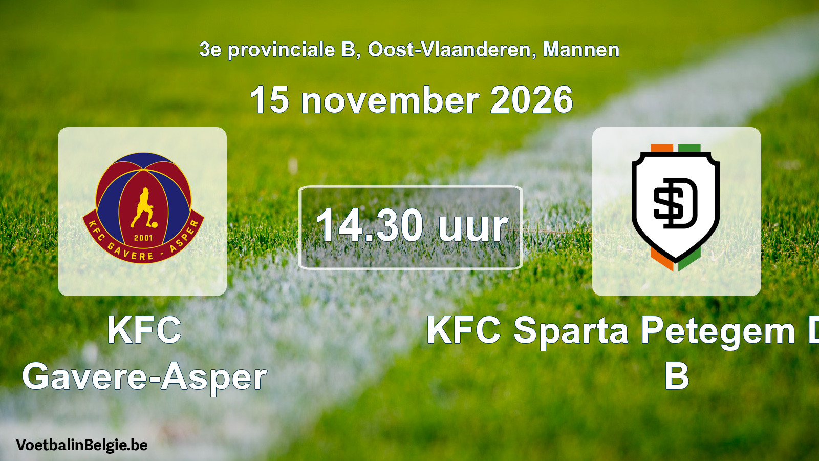 Geplande wedstrijd mannenvoetbal: KFC Gavere-Asper - KFC Sparta Petegem Deinze B (15 november 2026)