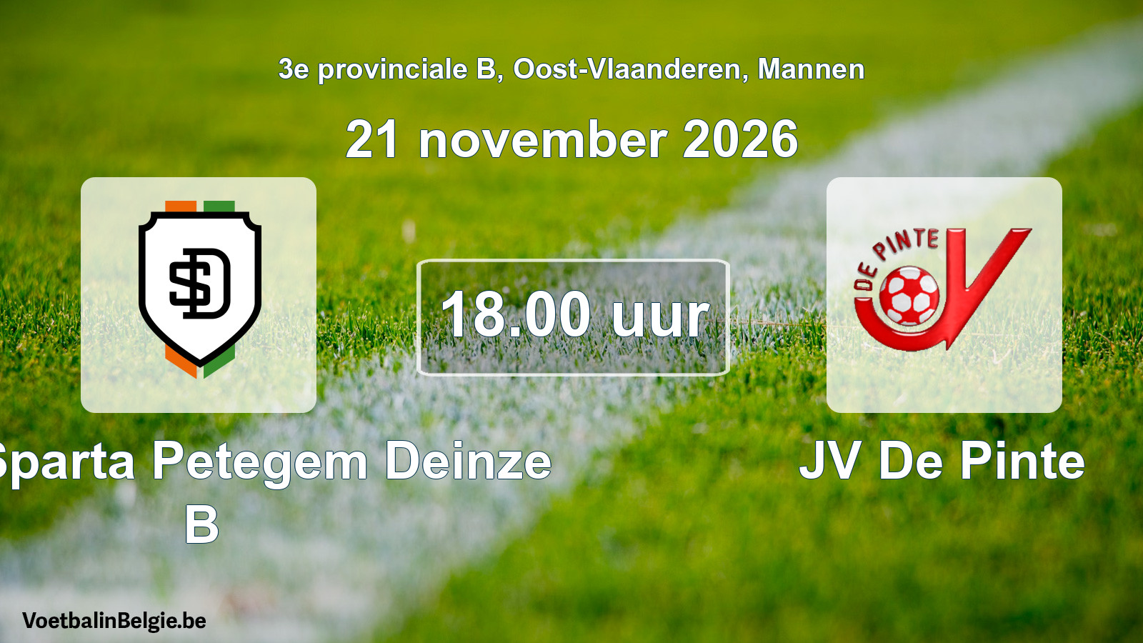 Geplande wedstrijd mannenvoetbal: KFC Sparta Petegem Deinze B - JV De Pinte (21 november 2026)