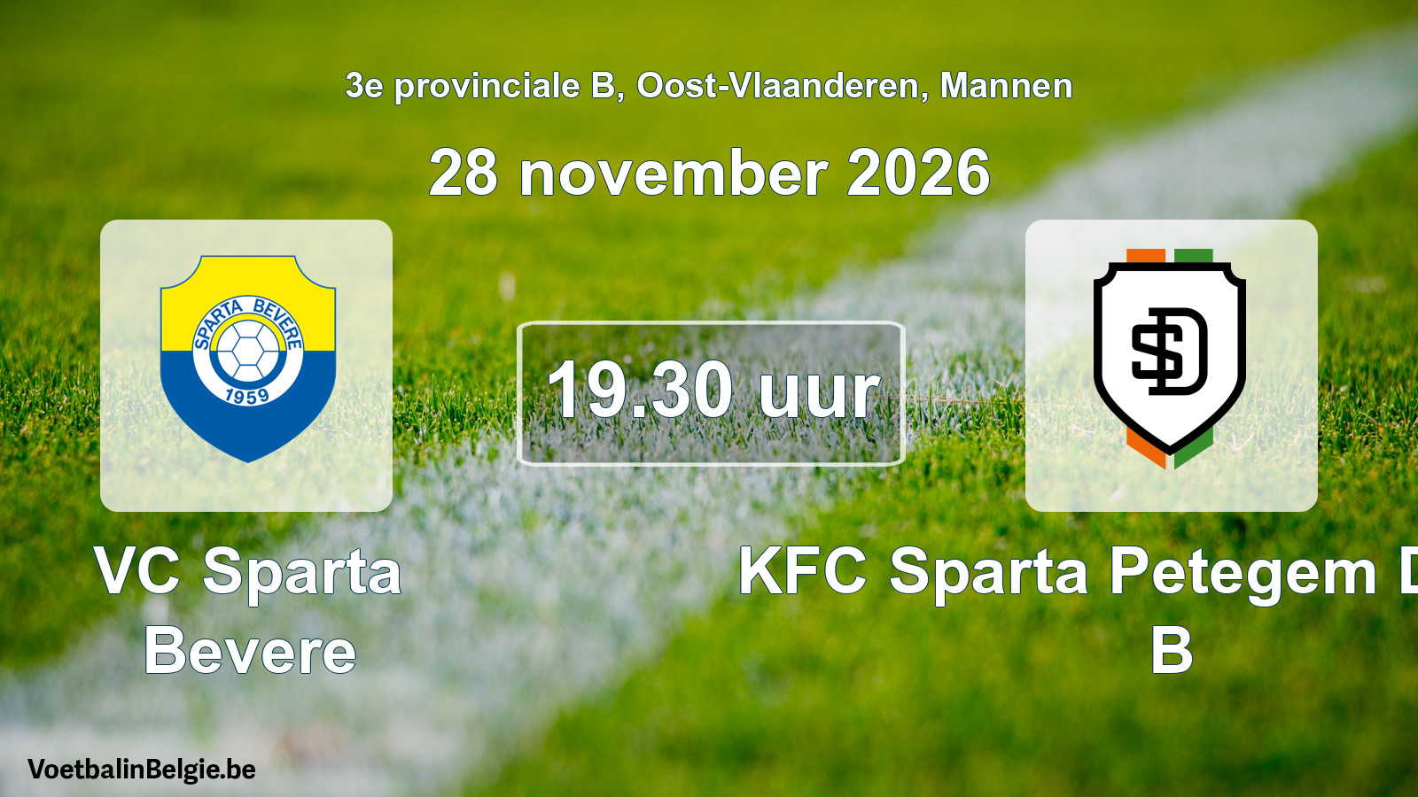 Geplande wedstrijd mannenvoetbal: VC Sparta Bevere - KFC Sparta Petegem Deinze B (28 november 2026)