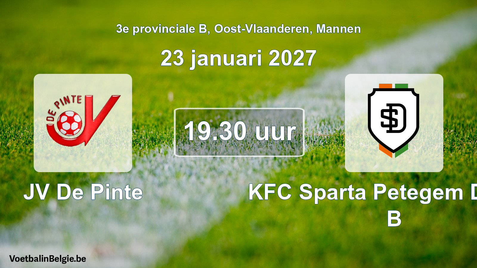 Geplande wedstrijd mannenvoetbal: JV De Pinte - KFC Sparta Petegem Deinze B (23 januari 2027)