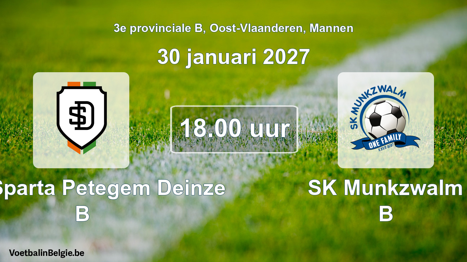 Geplande wedstrijd mannenvoetbal: KFC Sparta Petegem Deinze B - SK Munkzwalm B (30 januari 2027)