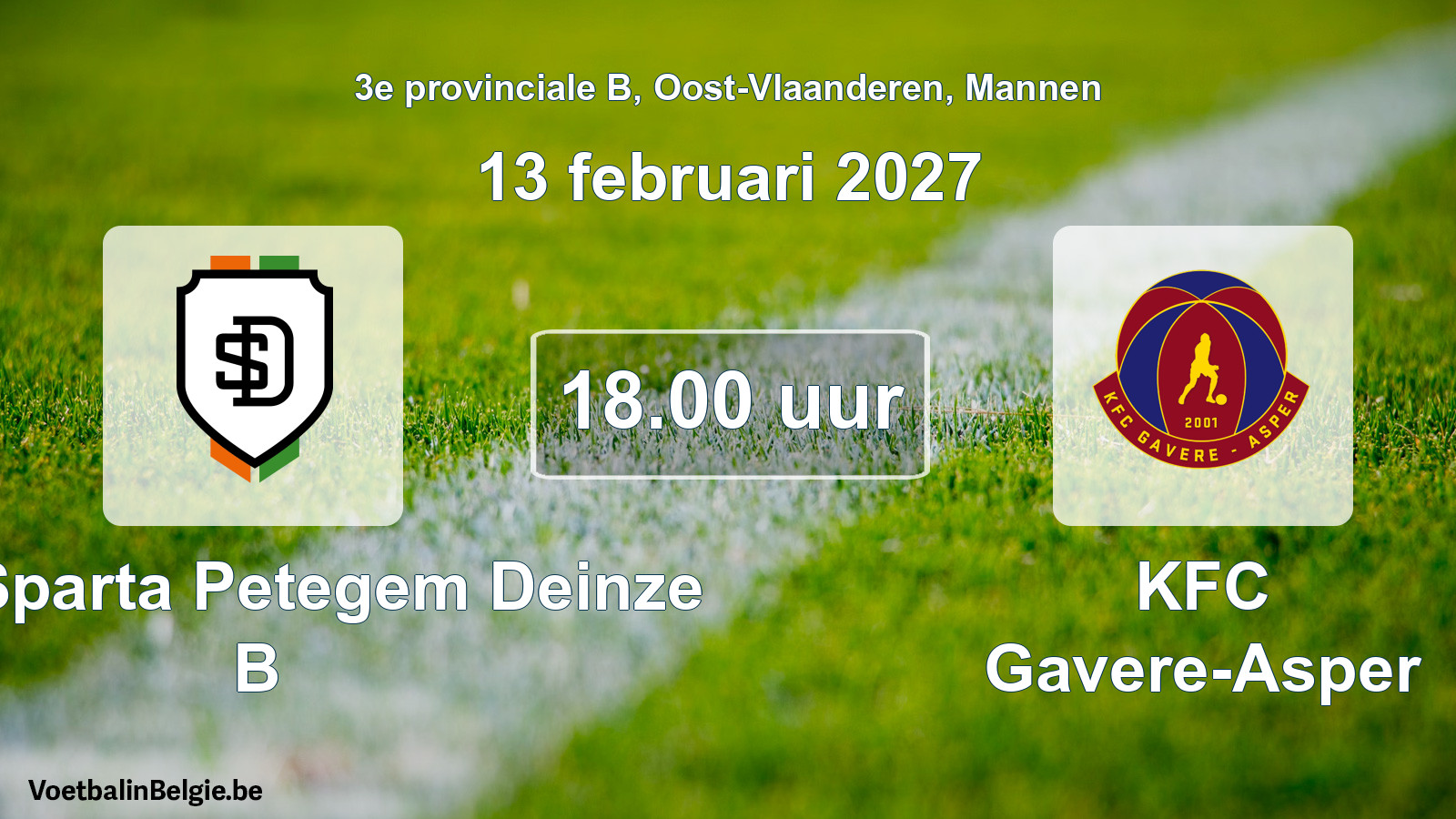 Geplande wedstrijd mannenvoetbal: KFC Sparta Petegem Deinze B - KFC Gavere-Asper (13 februari 2027)