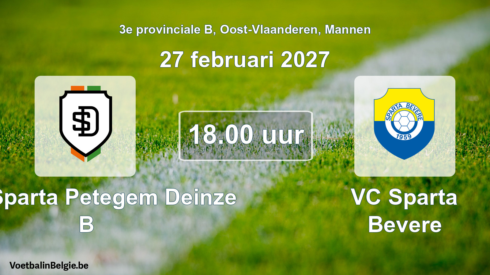 Geplande wedstrijd mannenvoetbal: KFC Sparta Petegem Deinze B - VC Sparta Bevere (27 februari 2027)