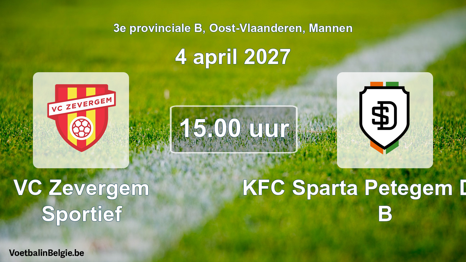 Geplande wedstrijd mannenvoetbal: VC Zevergem Sportief - KFC Sparta Petegem Deinze B (4 april 2027)