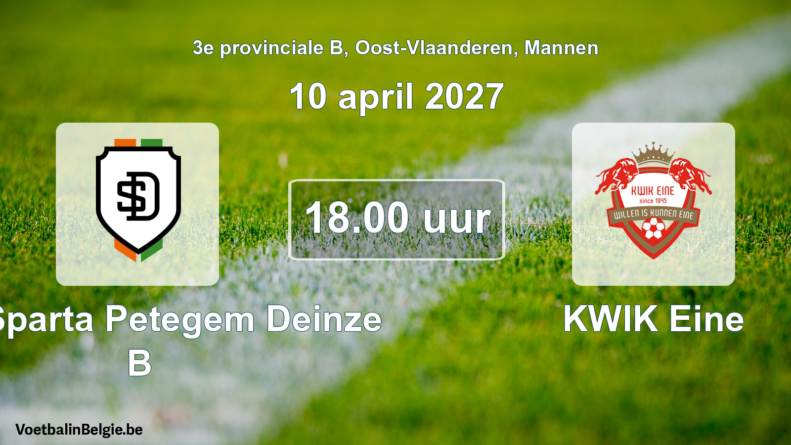 Geplande wedstrijd mannenvoetbal: KFC Sparta Petegem Deinze B - KWIK Eine (10 april 2027)