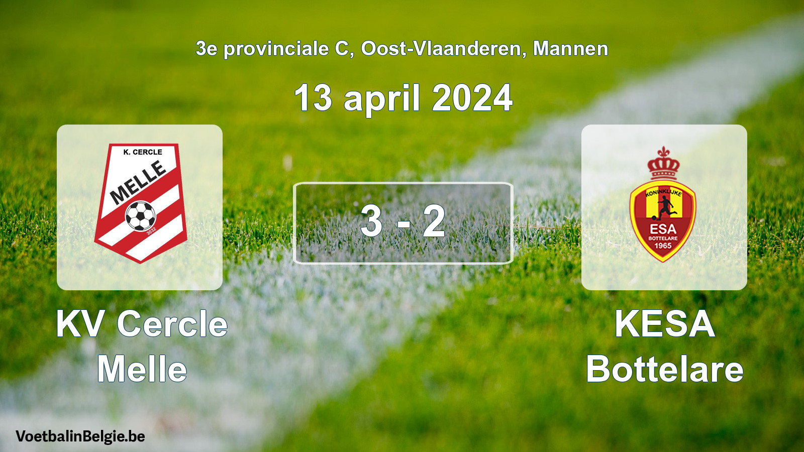 Gespeelde wedstrijd mannenvoetbal: KV Cercle Melle - KESA Bottelare 3 - 2 (13 april 2024)