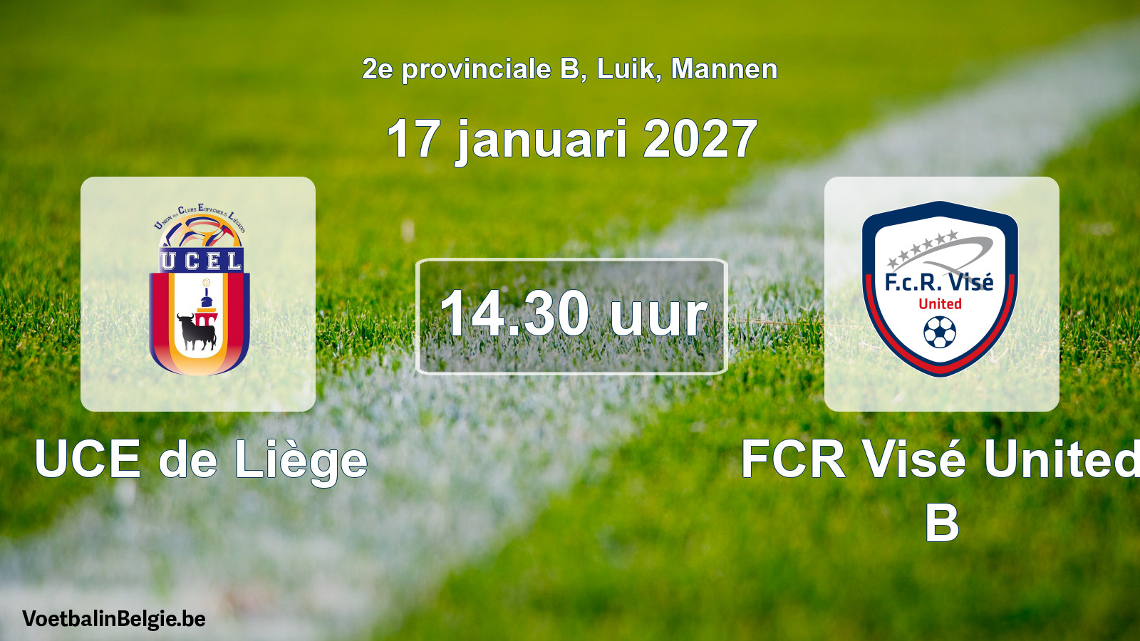 Geplande wedstrijd mannenvoetbal: UCE de Liège - FCR Visé United B (17 januari 2027)