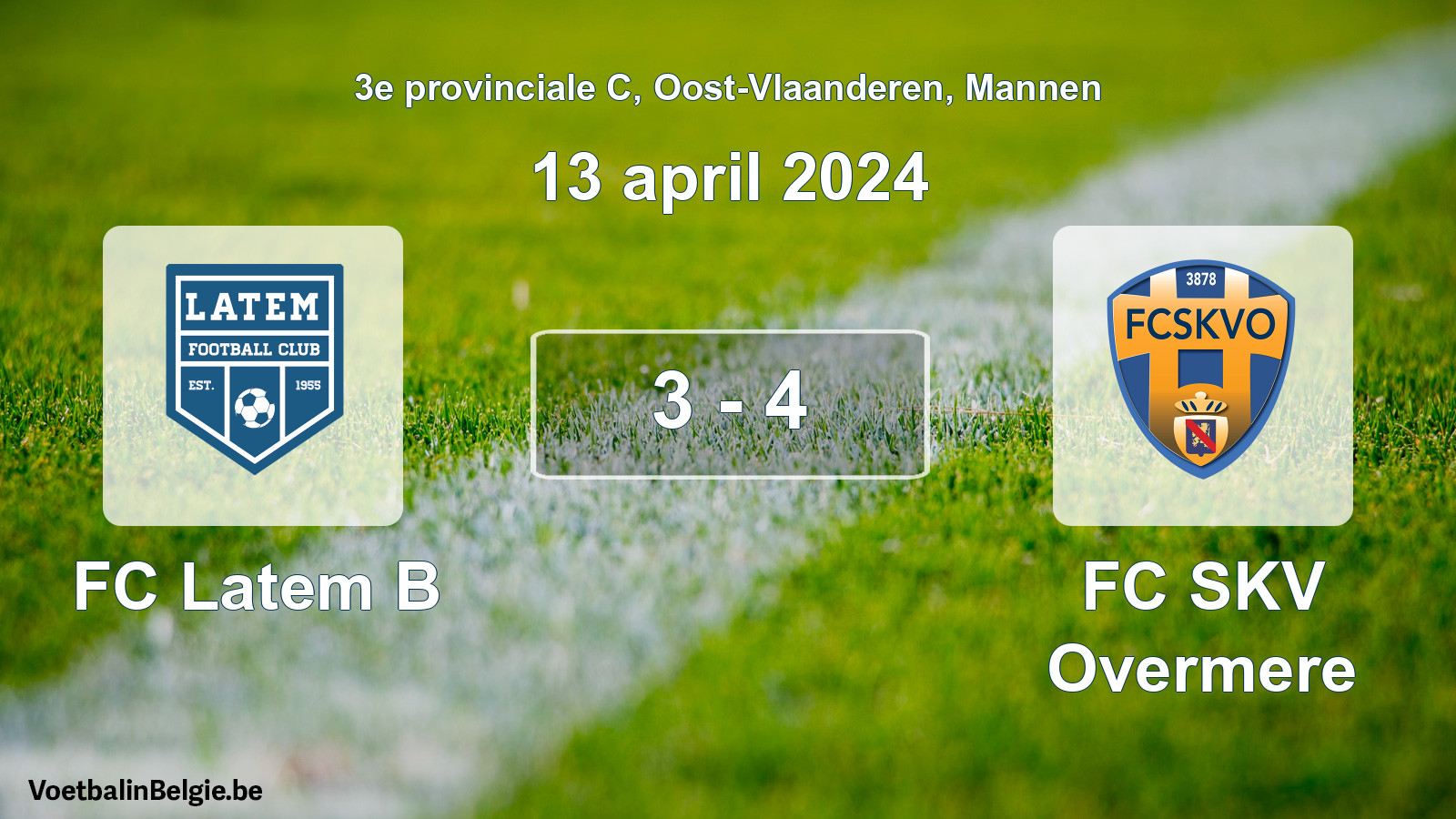 Gespeelde wedstrijd mannenvoetbal: FC Latem B - FC SKV Overmere 3 - 4 (13 april 2024)