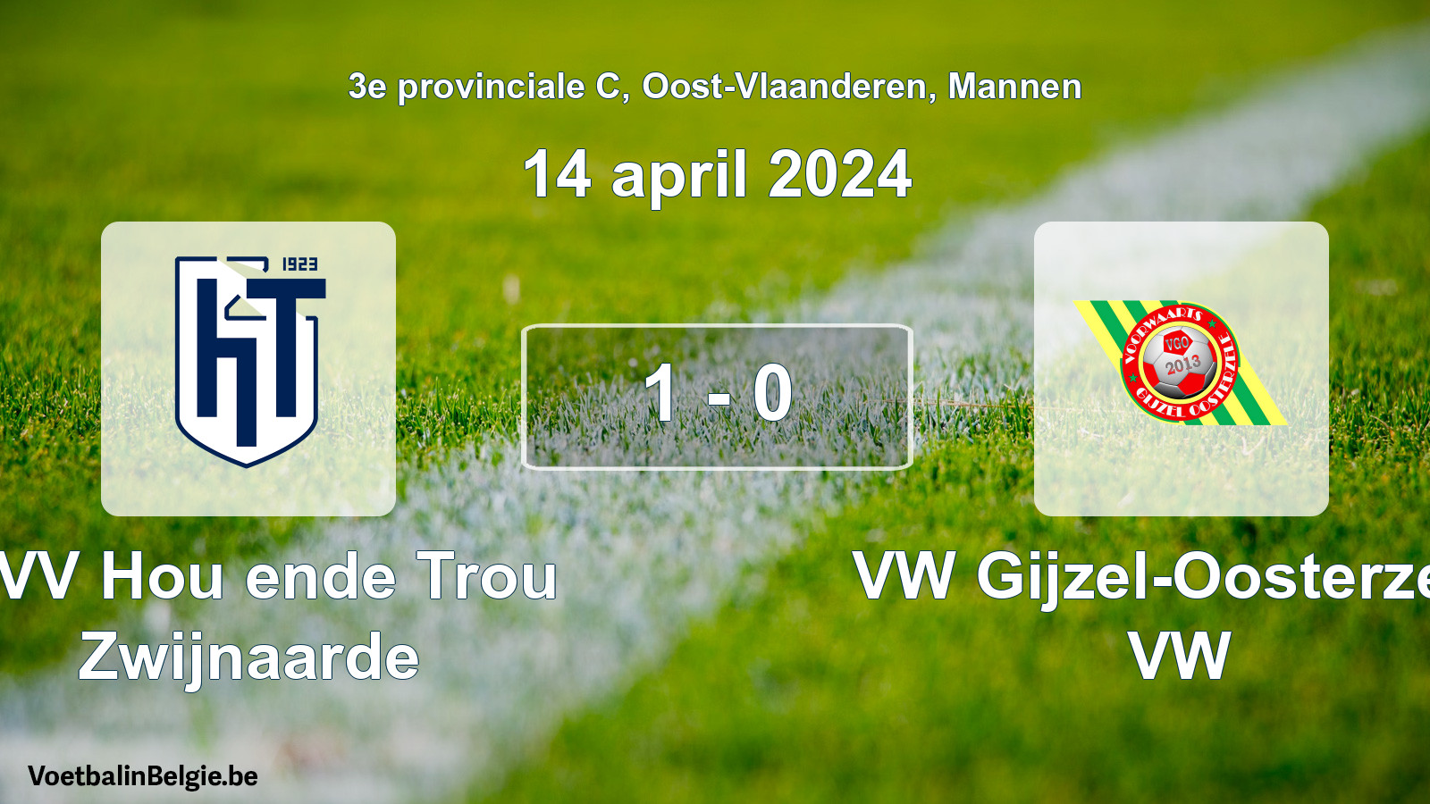 Gespeelde wedstrijd mannenvoetbal: KVV Hou ende Trou Zwijnaarde - VW Gijzel-Oosterzele VW 1 - 0 (14 april 2024)