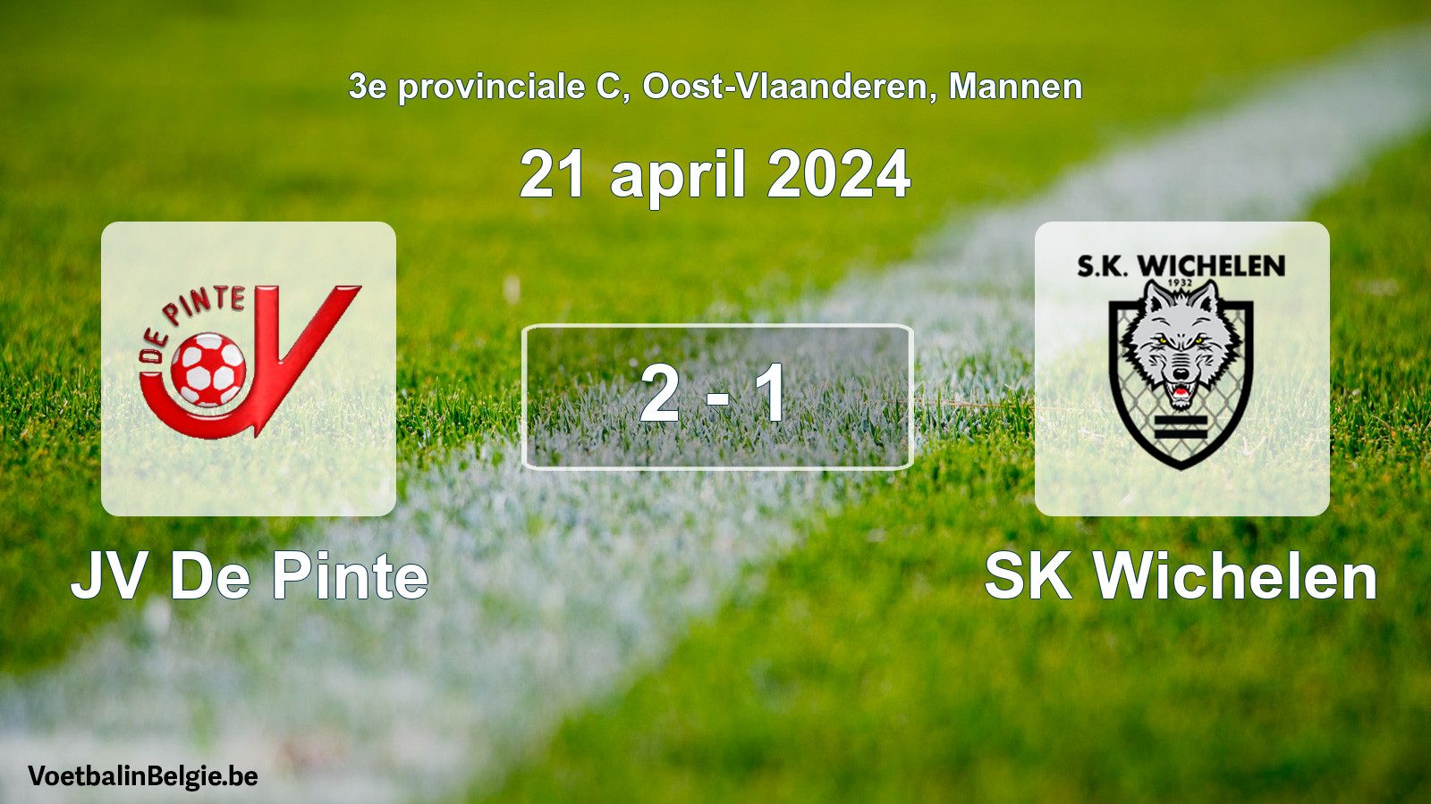 Gespeelde wedstrijd mannenvoetbal: JV De Pinte - SK Wichelen 2 - 1 (21 april 2024)