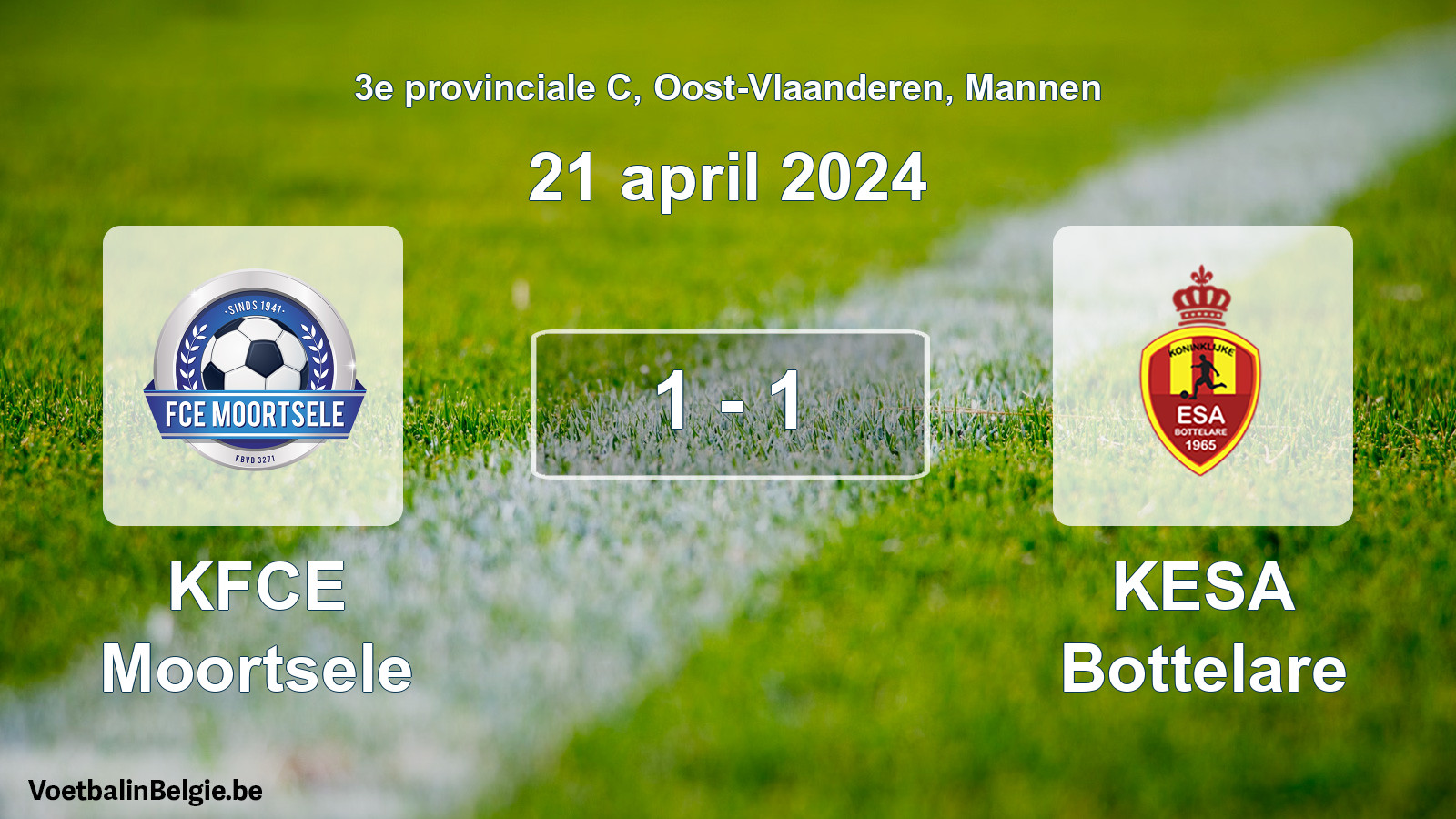 Match joué football hommes: KFCE Moortsele - KESA Bottelare 1 - 1 (21 avril 2024)
