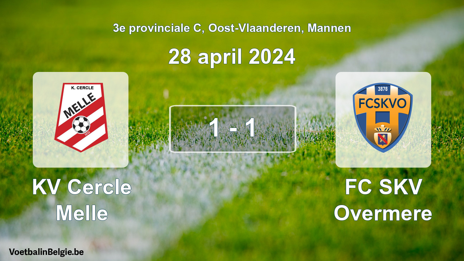 Gespeelde wedstrijd mannenvoetbal: KV Cercle Melle - FC SKV Overmere 1 - 1 (28 april 2024)