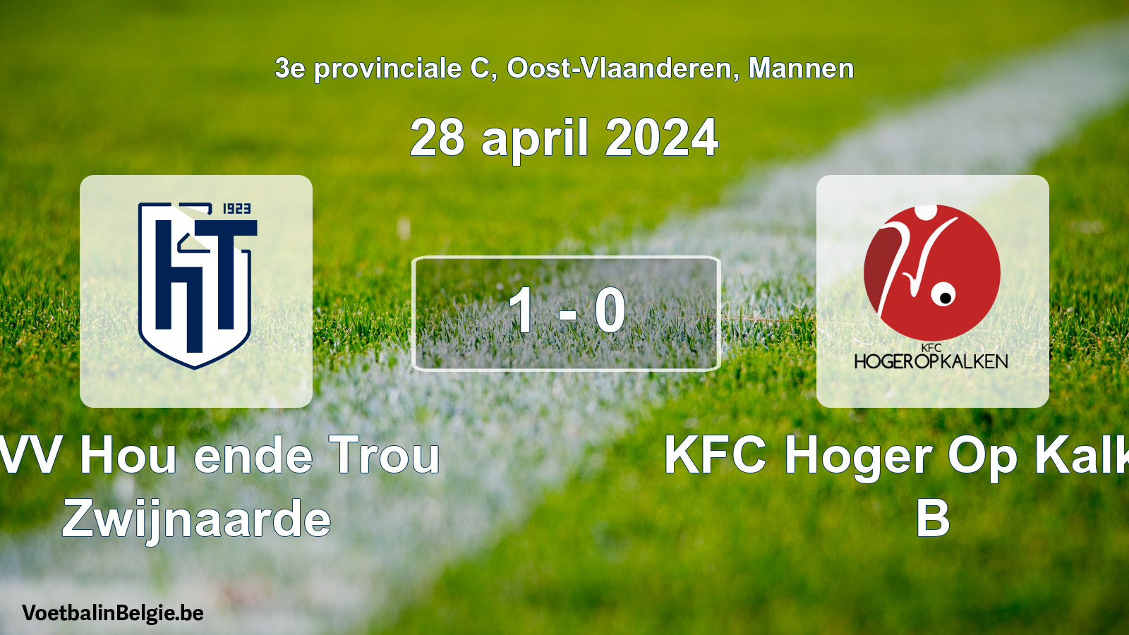 Gespeelde wedstrijd mannenvoetbal: KVV Hou ende Trou Zwijnaarde - KFC Hoger Op Kalken B 1 - 0 (28 april 2024)