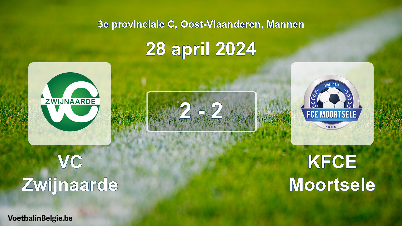 Gespeelde wedstrijd mannenvoetbal: VC Zwijnaarde - KFCE Moortsele 2 - 2 (28 april 2024)