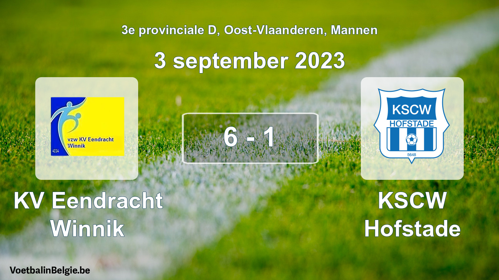 Gespeelde wedstrijd mannenvoetbal: KV Eendracht Winnik - KSCW Hofstade 6 - 1 (3 september 2023)