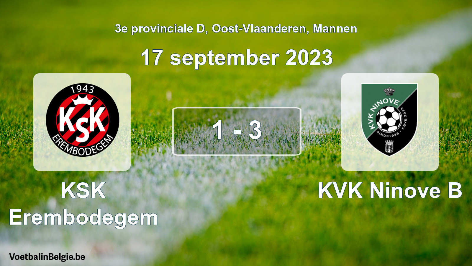 Gespeelde wedstrijd mannenvoetbal: KSK Erembodegem - KVK Ninove B 1 - 3 (17 september 2023)
