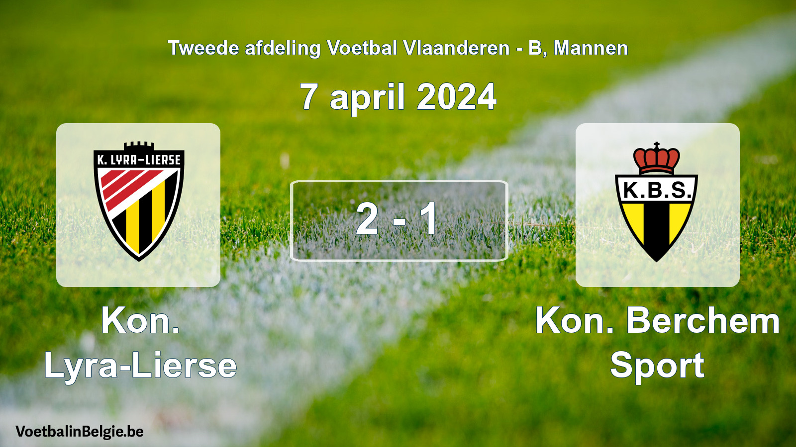 Gespeelde wedstrijd mannenvoetbal: Kon. Lyra-Lierse - Kon. Berchem Sport 2 - 1 (7 april 2024)