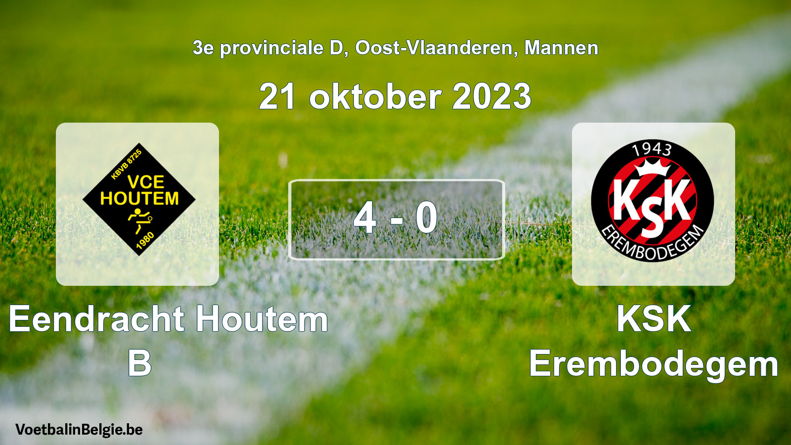 Gespeelde wedstrijd mannenvoetbal: VC Eendracht Houtem B - KSK Erembodegem 4 - 0 (21 oktober 2023)