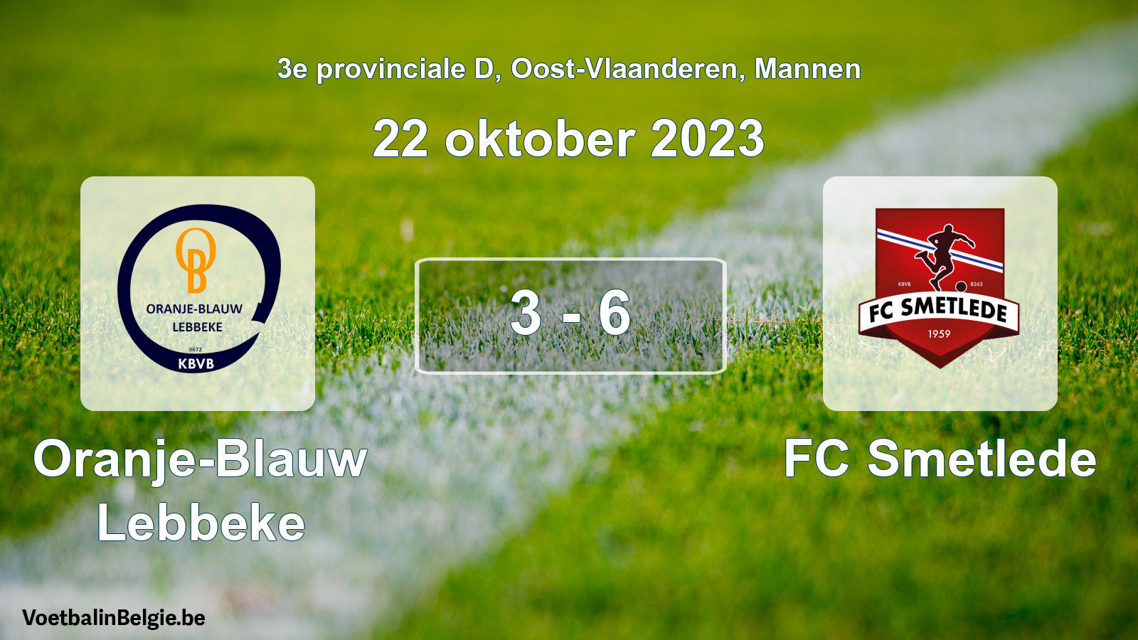 Gespeelde wedstrijd mannenvoetbal: Oranje-Blauw Lebbeke - FC Smetlede 3 - 6 (22 oktober 2023)