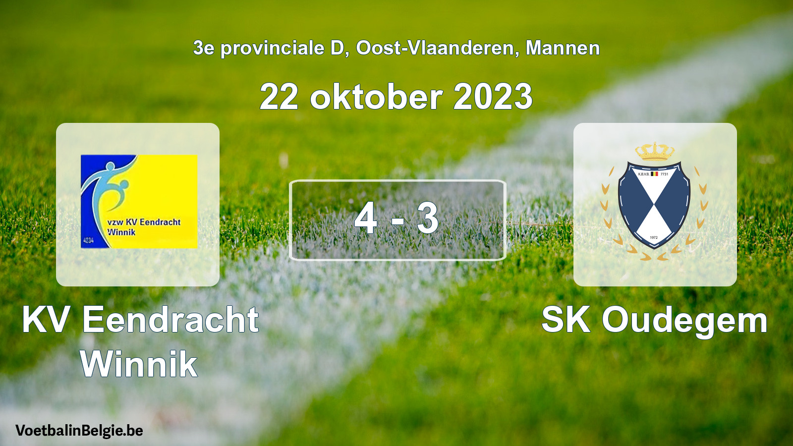 Gespeelde wedstrijd mannenvoetbal: KV Eendracht Winnik - SK Oudegem 4 - 3 (22 oktober 2023)