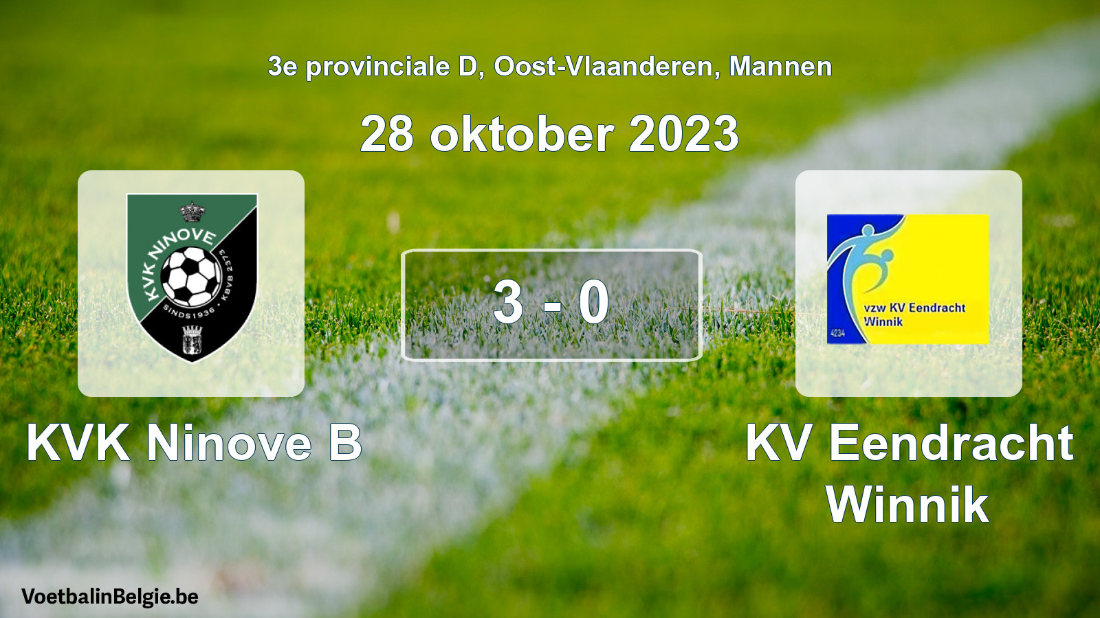 Gespeelde wedstrijd mannenvoetbal: KVK Ninove B - KV Eendracht Winnik 3 - 0 (28 oktober 2023)